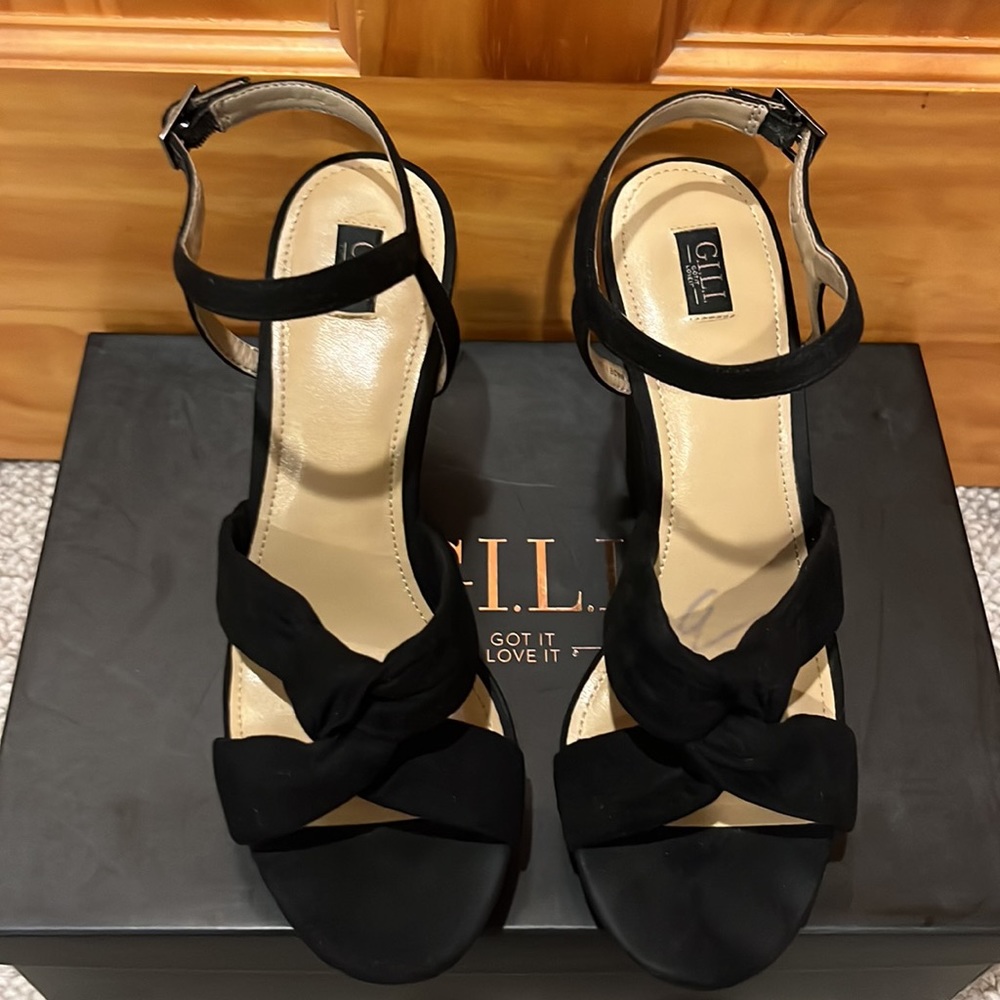 G.I.L.I. Knotted Front Wedge Ankle Strap Kahlie Black - Picture 9 of 14